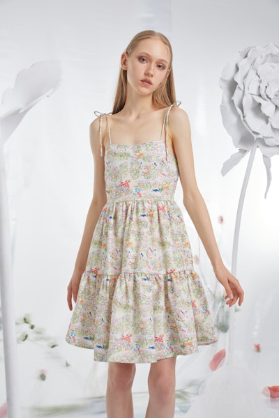 Flower Field Midi Poplin Dress - GLD153