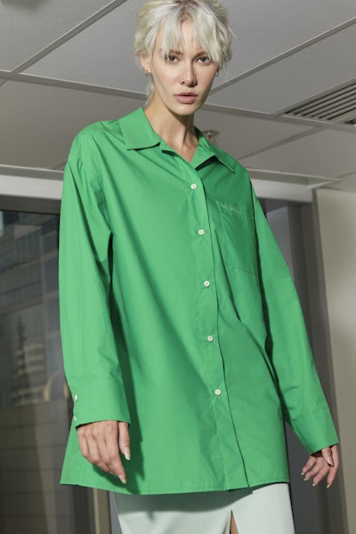 New Normal Oversized Longsleeve Shirt : Green - GKT510.1