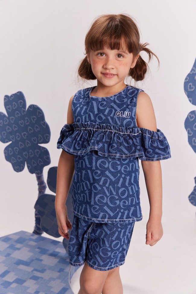 Denim Bustier With Shoulder Cutouts Top - LDT007 - image