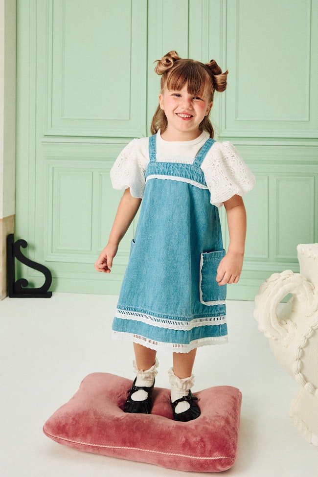 Lace-Embellished Denim Dress - LAD003 - image