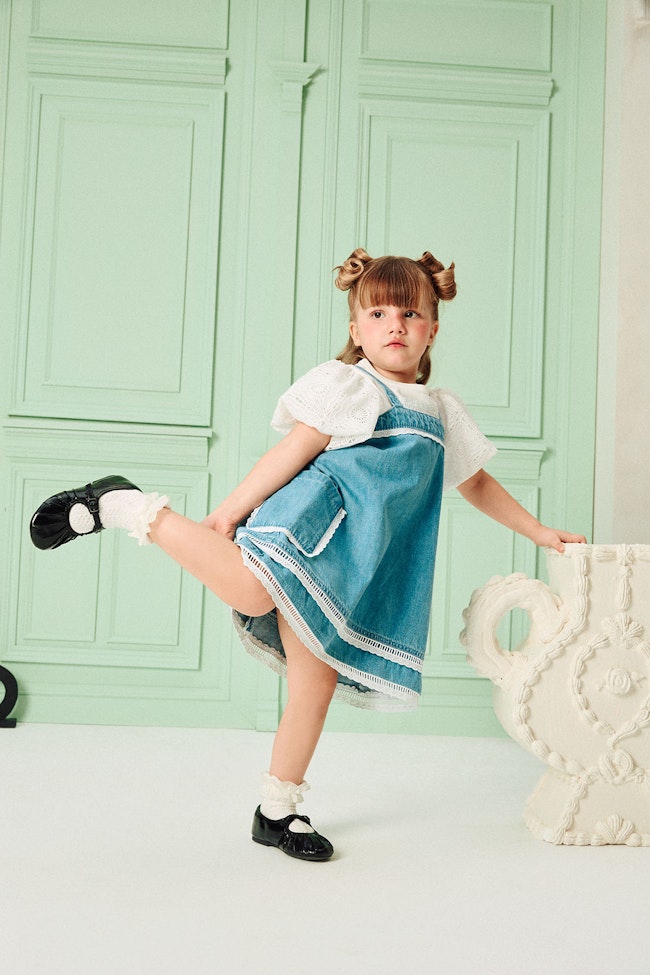 Lace-Embellished Denim Dress - LAD003 - image