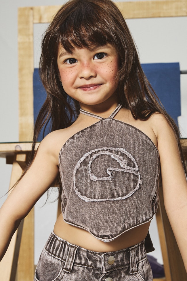 Smoky Quartz Halter Neck Denim Top - LAT018 - image
