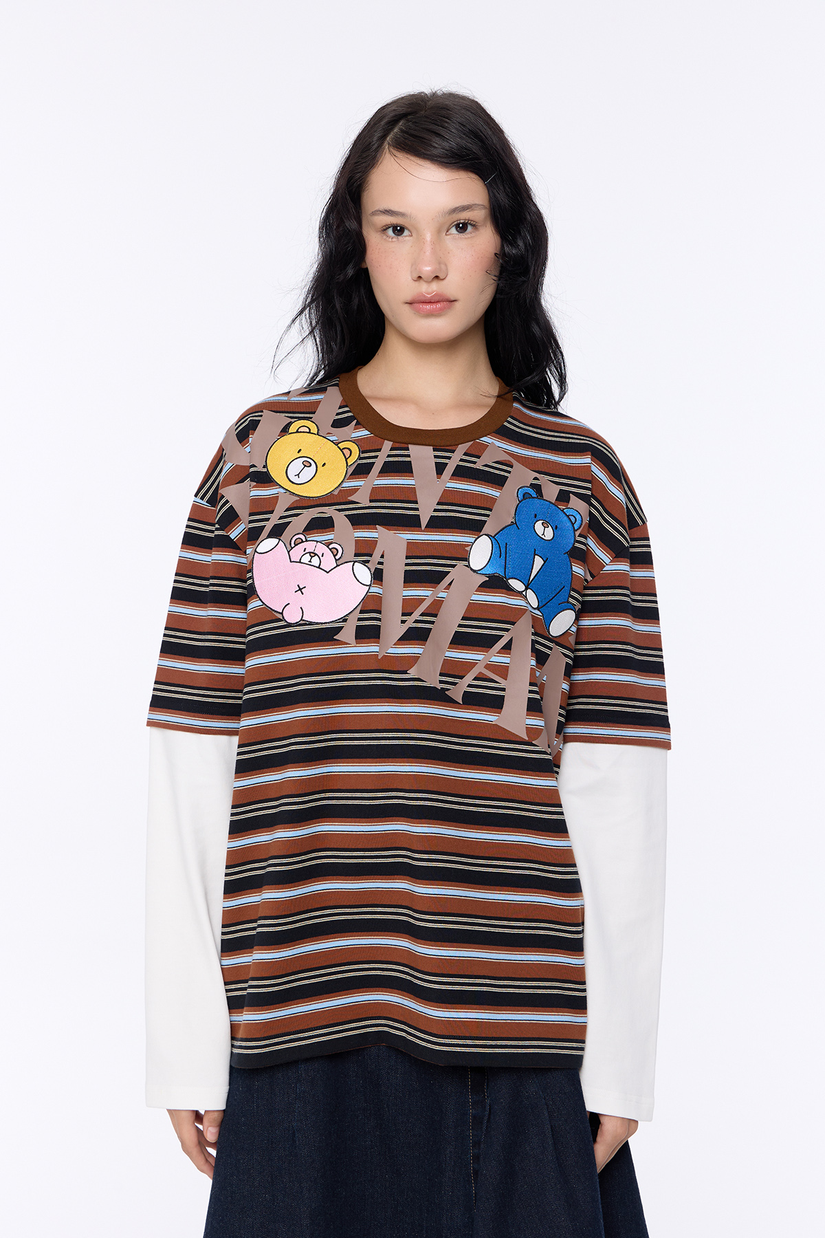 Bear Patch Stripe Layered Top - GW26206