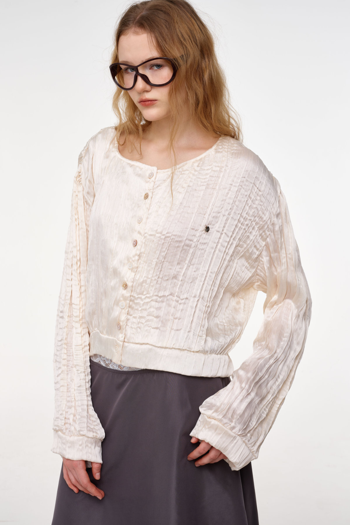 White Rose Pleated Long Sleeve Top - GW26585