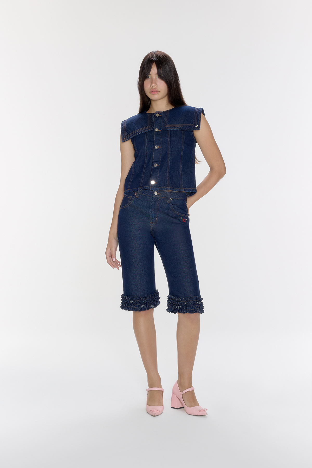 Berry Blossom Sailor Denim Top - GW26814