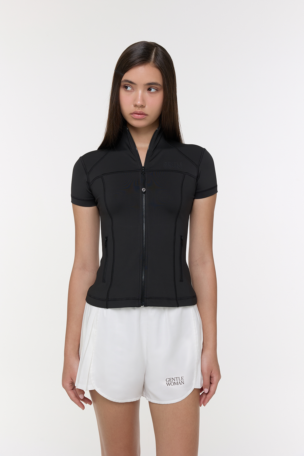 Fairway Zip-up Fitted Top : Black - GW27806