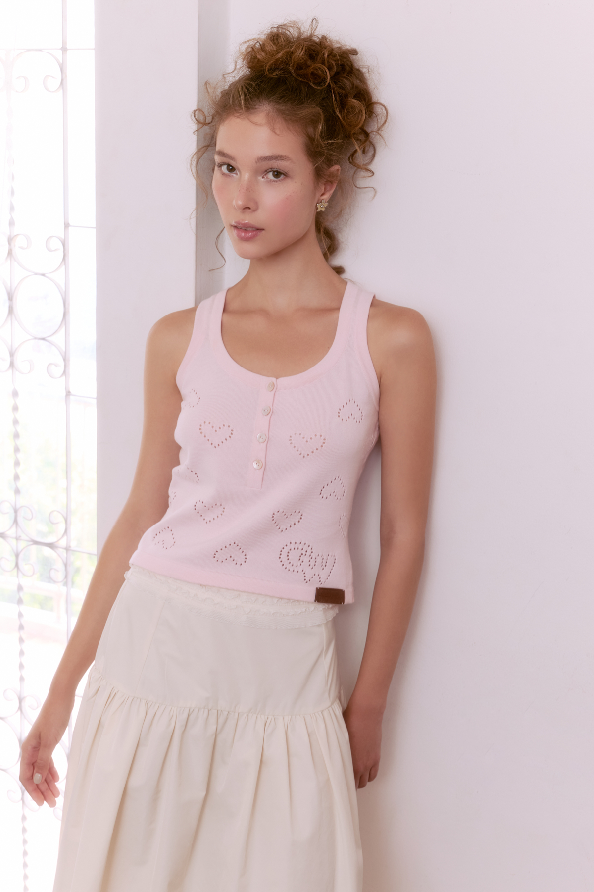 Pointelle Mini Heart Knit Tank Top - GW26399