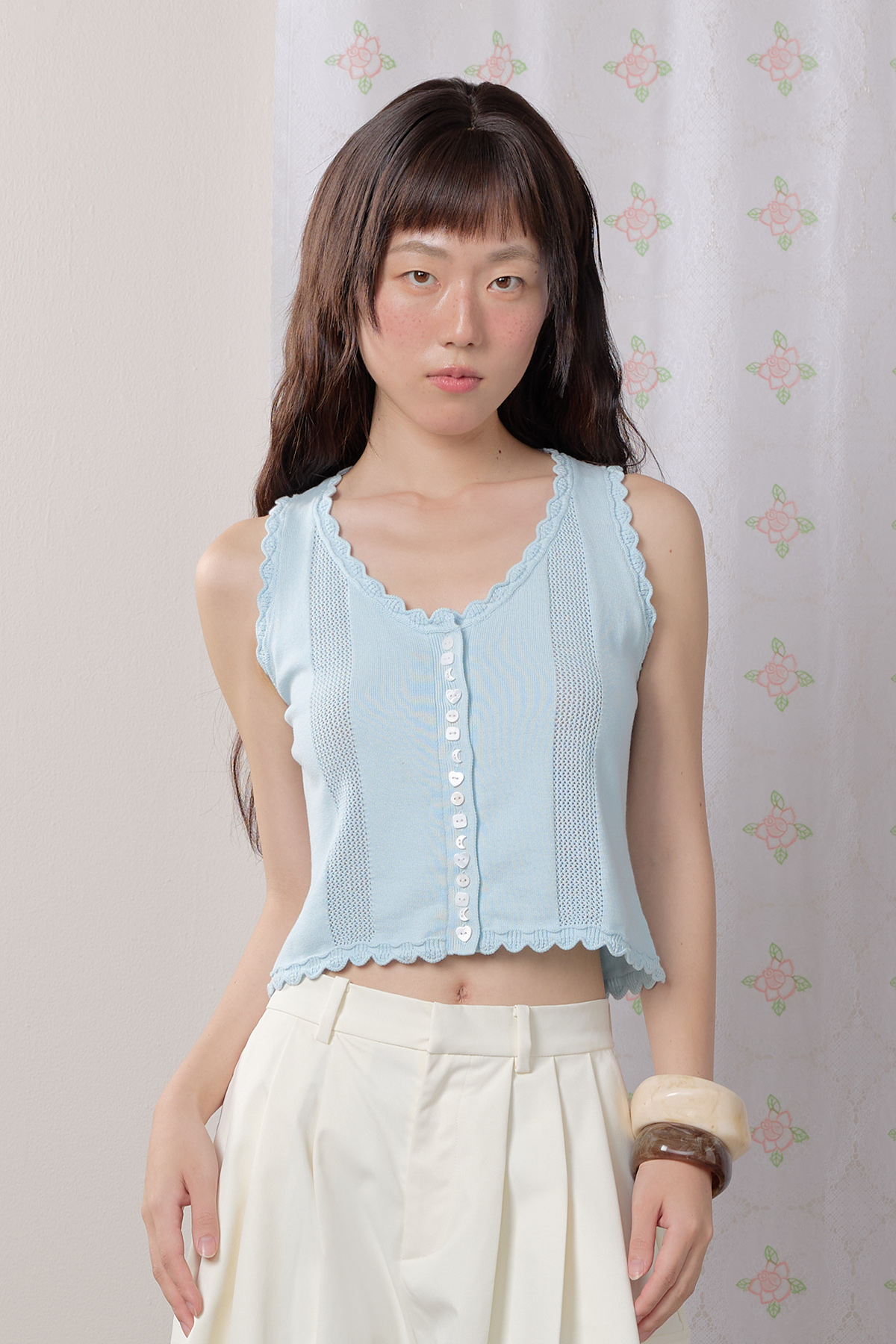 Petaline Button Knit Tank Top - GW27403