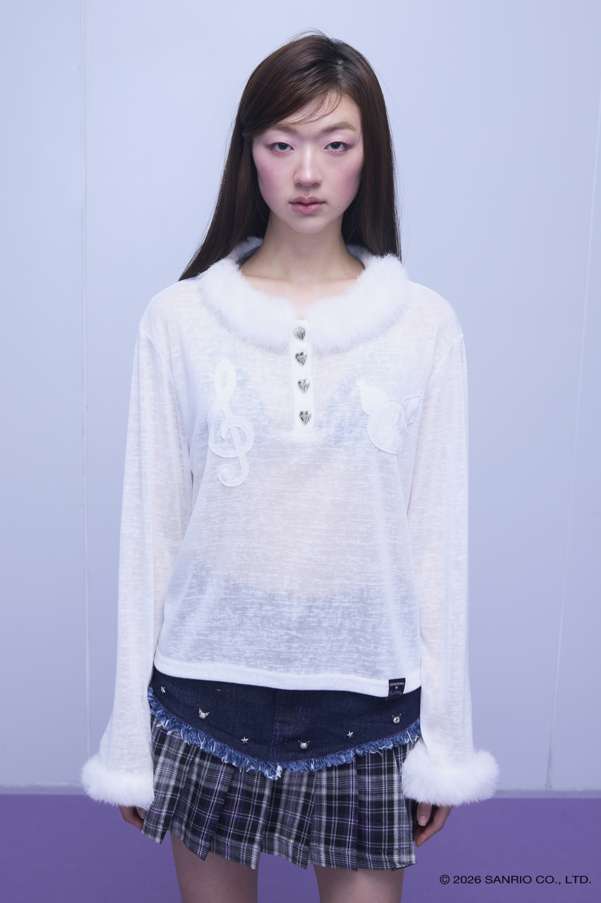 KUROMI PUFFY FUR LONG SLEEVE TOP - GW27347