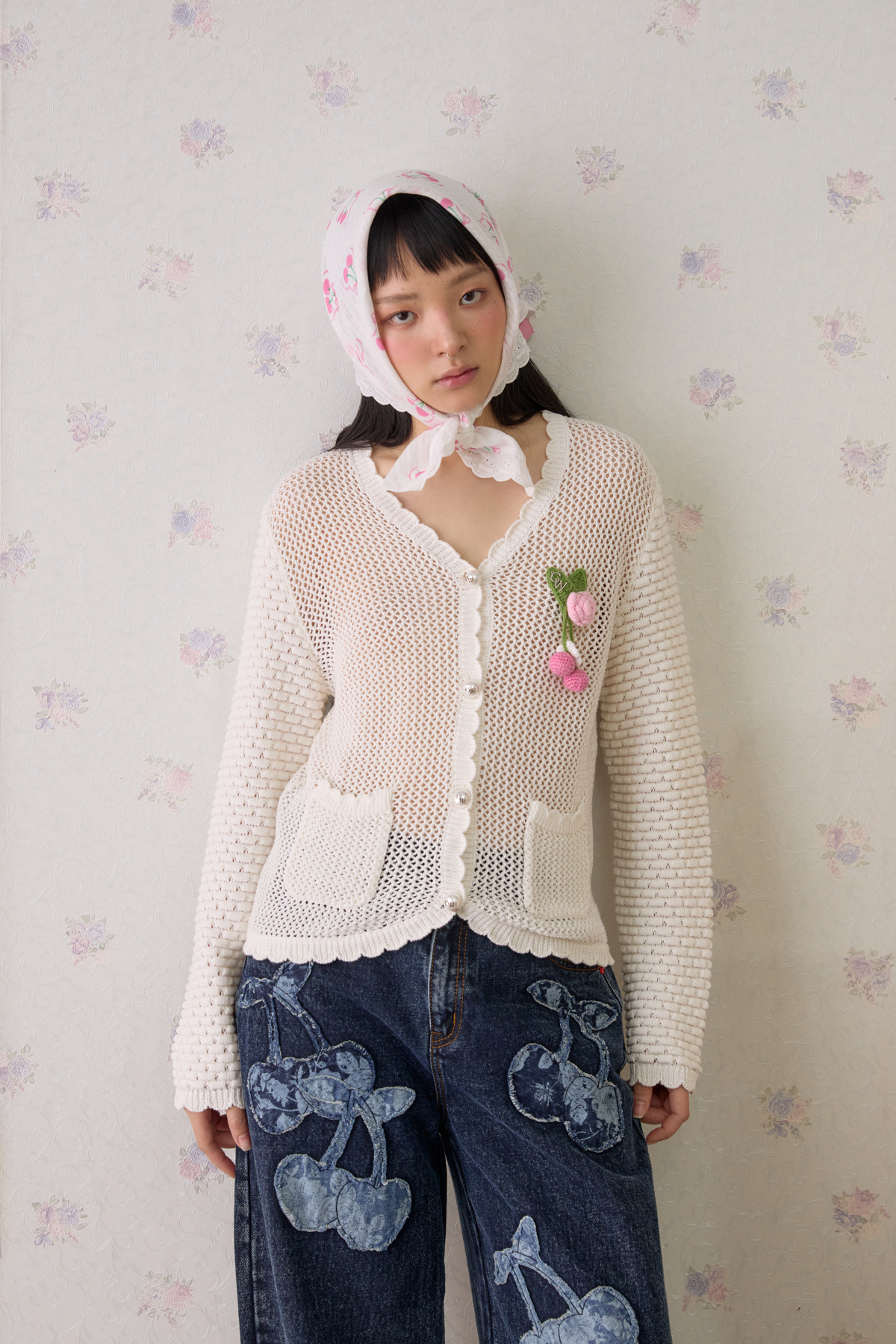 Rosette Crochet Knit Cardigan - GW27754