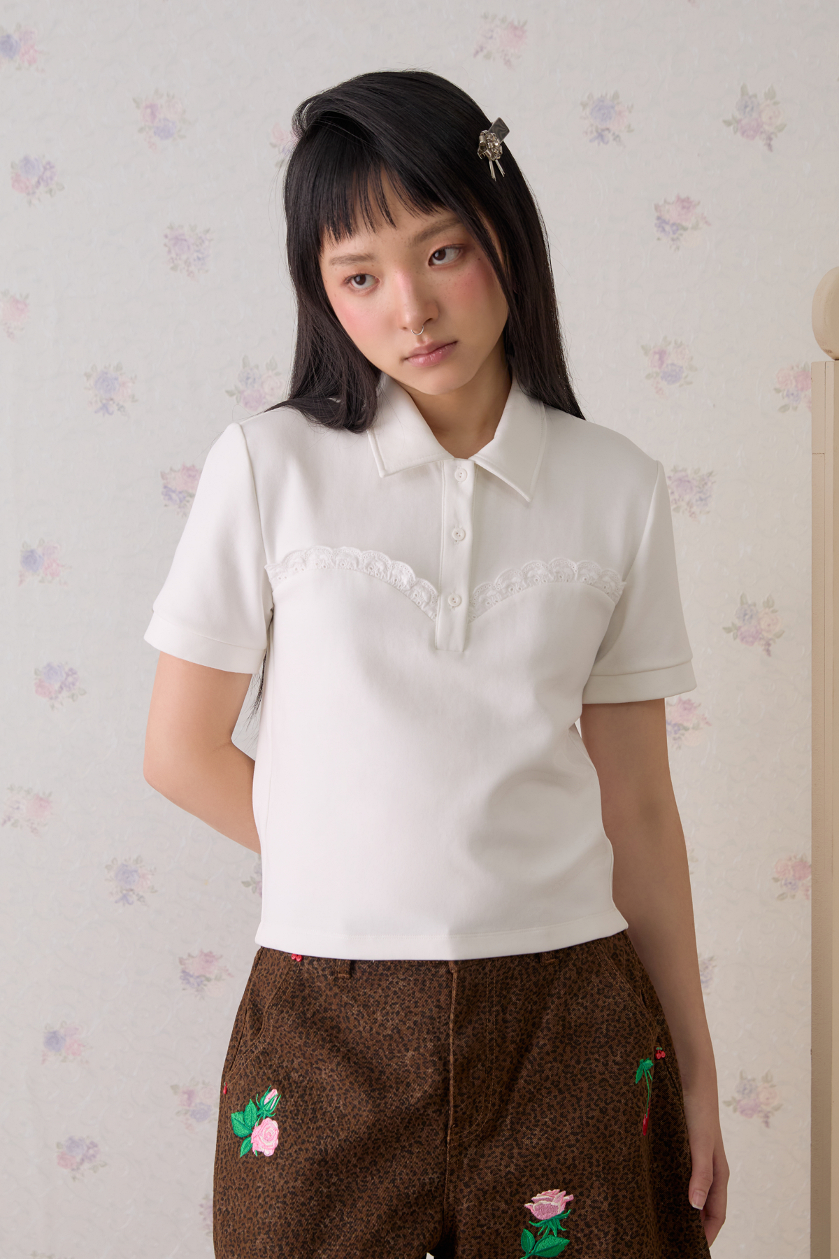 Petite Dentelle Polo Top - GW27793