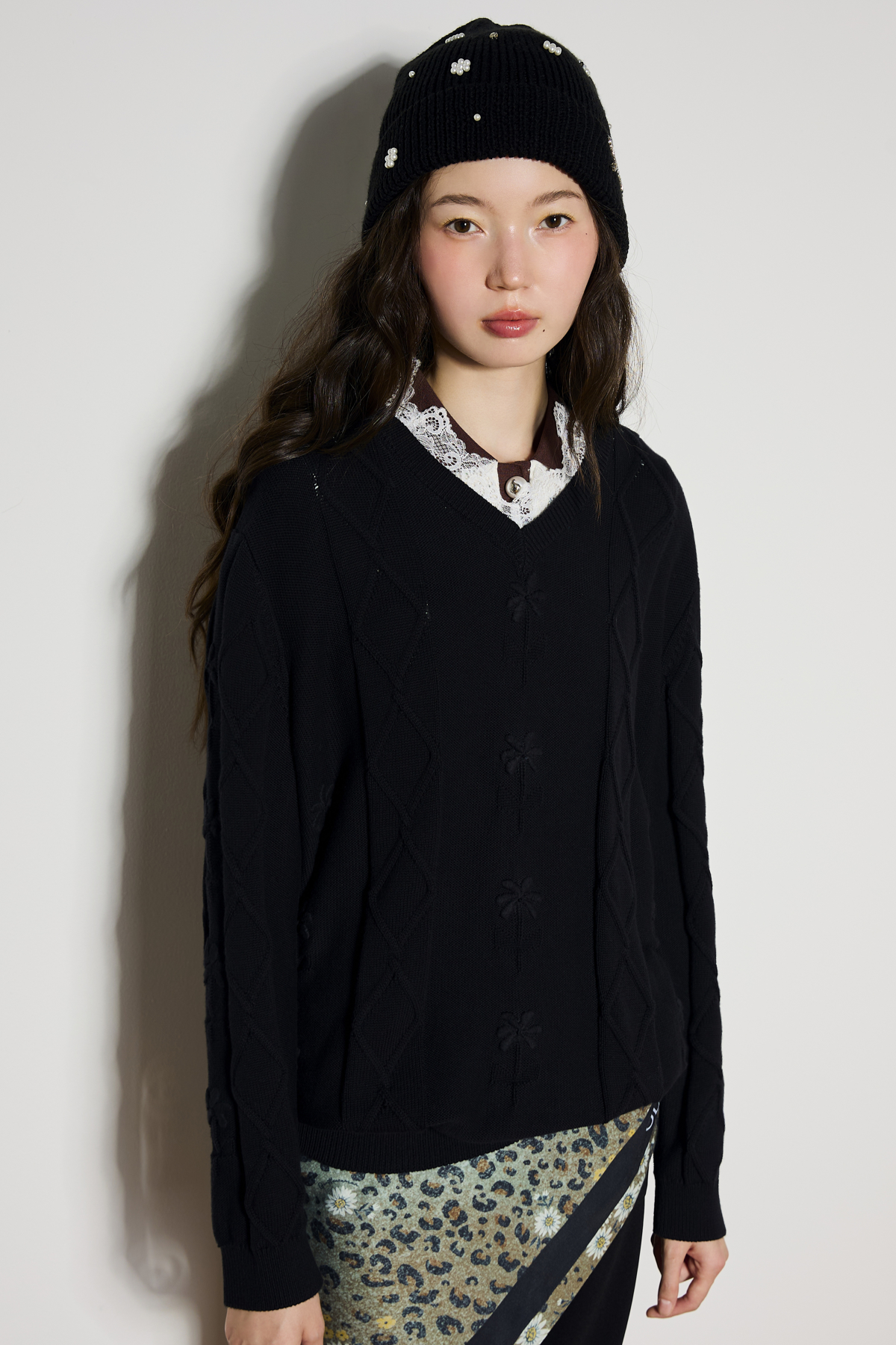 LACE COLLARED KNIT TOP - GW27172